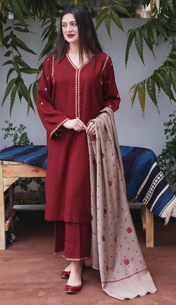 Embroided Dhanak 3PC D#15