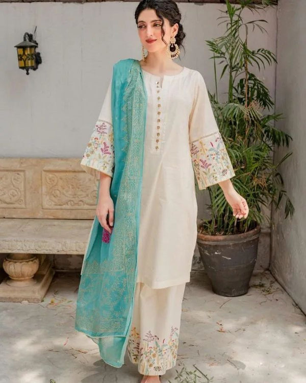 Embroided Dhanak 3PC D#17