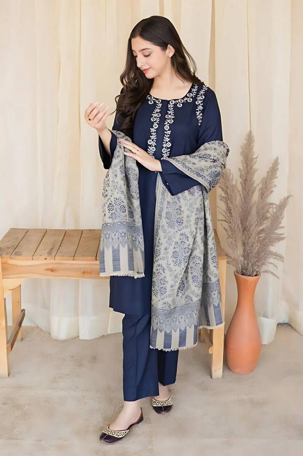 Embroided Dhanak 3PC D#12