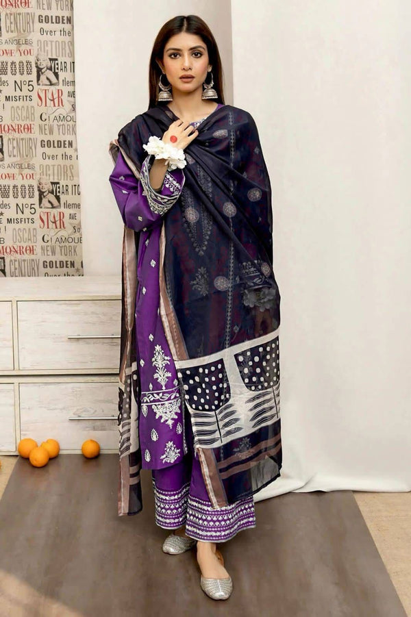 Embroided Dhanak 3PC D#21