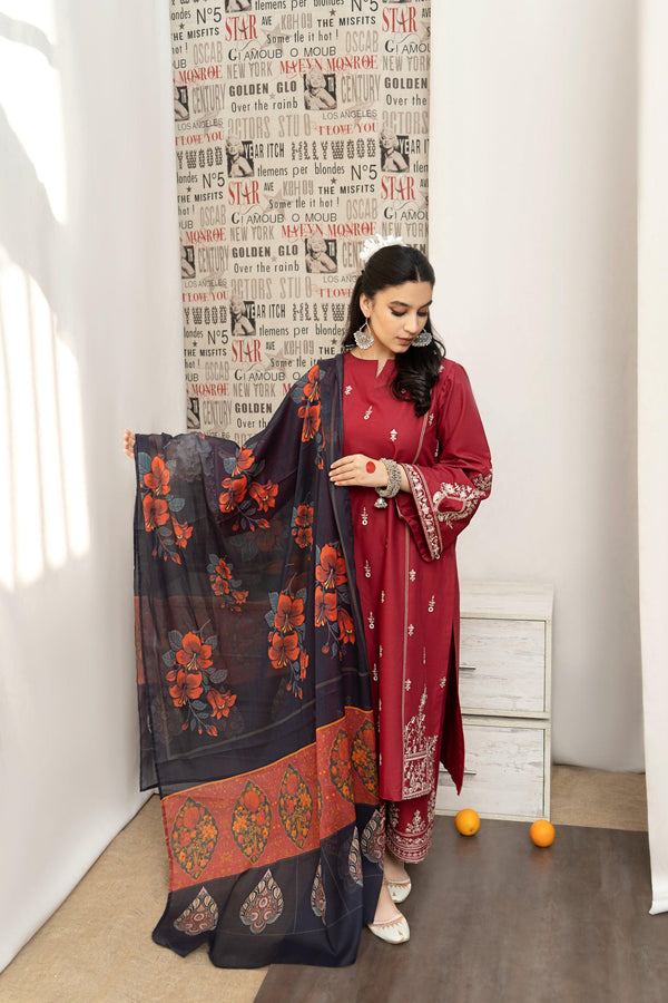 Embroided Dhanak 3PC D#6