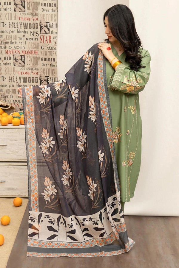Embroided Dhanak 3PC D#7