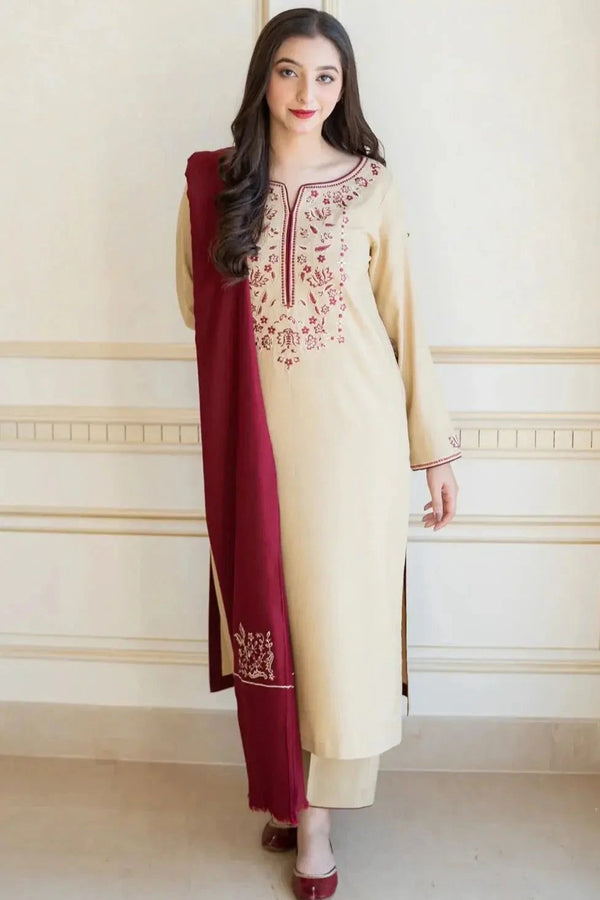 Embroided Dhanak 3PC D#22