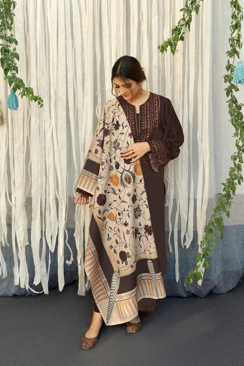 Embroided Dhanak 3PC D#18